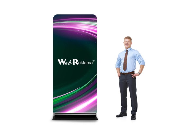 Stand tekstylny 90cm x 230cm z przykładowym projektem